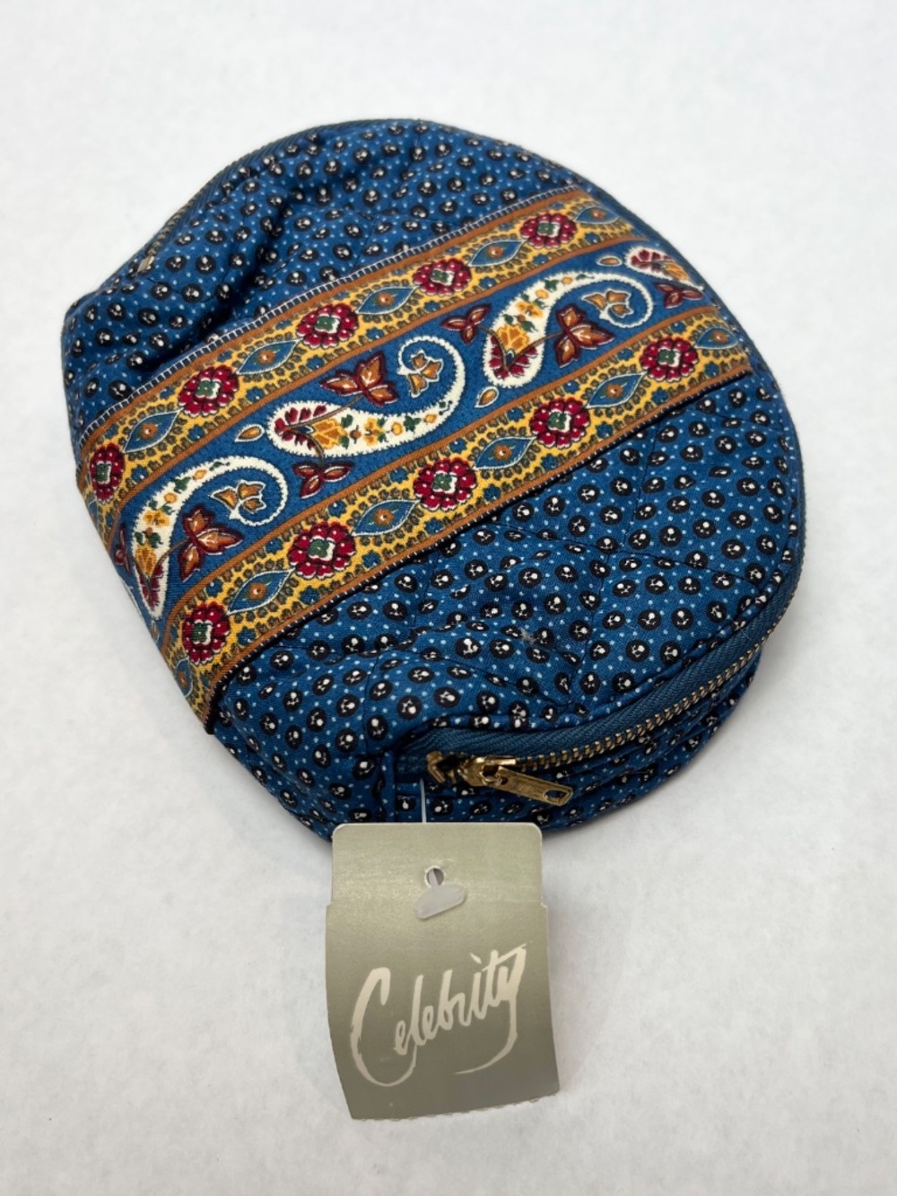 Celebrity 2-Piece Travel Set Blue Paisley Jewelry Roll and Cosmetic Bag NWT - Picture 6 of 9